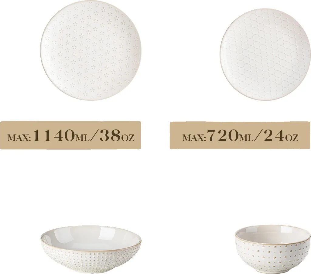 Set de vaisselle en céramique blanc micro-ondes et lave-vaisselle résistant