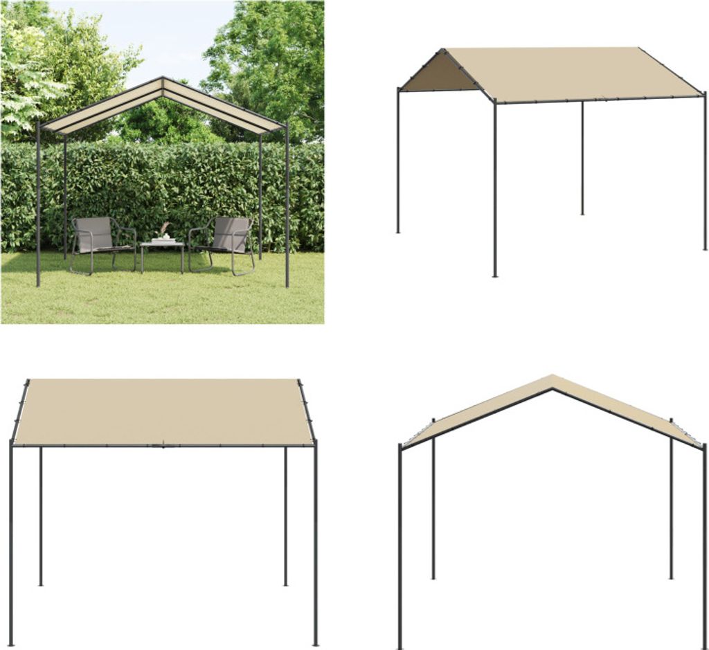 vidaXL Gartenpavillon Beige 3x3 m Stahl und Stoff - Vordachzelt - Vordach - Pavillon - Gartenpavillon