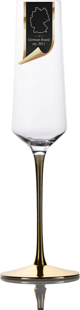 Intirilife Champagner Glas mit goldfarbenem Stiel - 200 ml Füllmenge - Sekt Prosecco Glas Kristallglas stoßfest