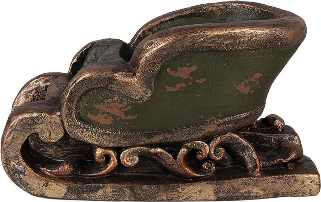 Clayre & Eef Weihnachtsdekorationsfigur Schlitten 35x23x21 cm Grün Keramik