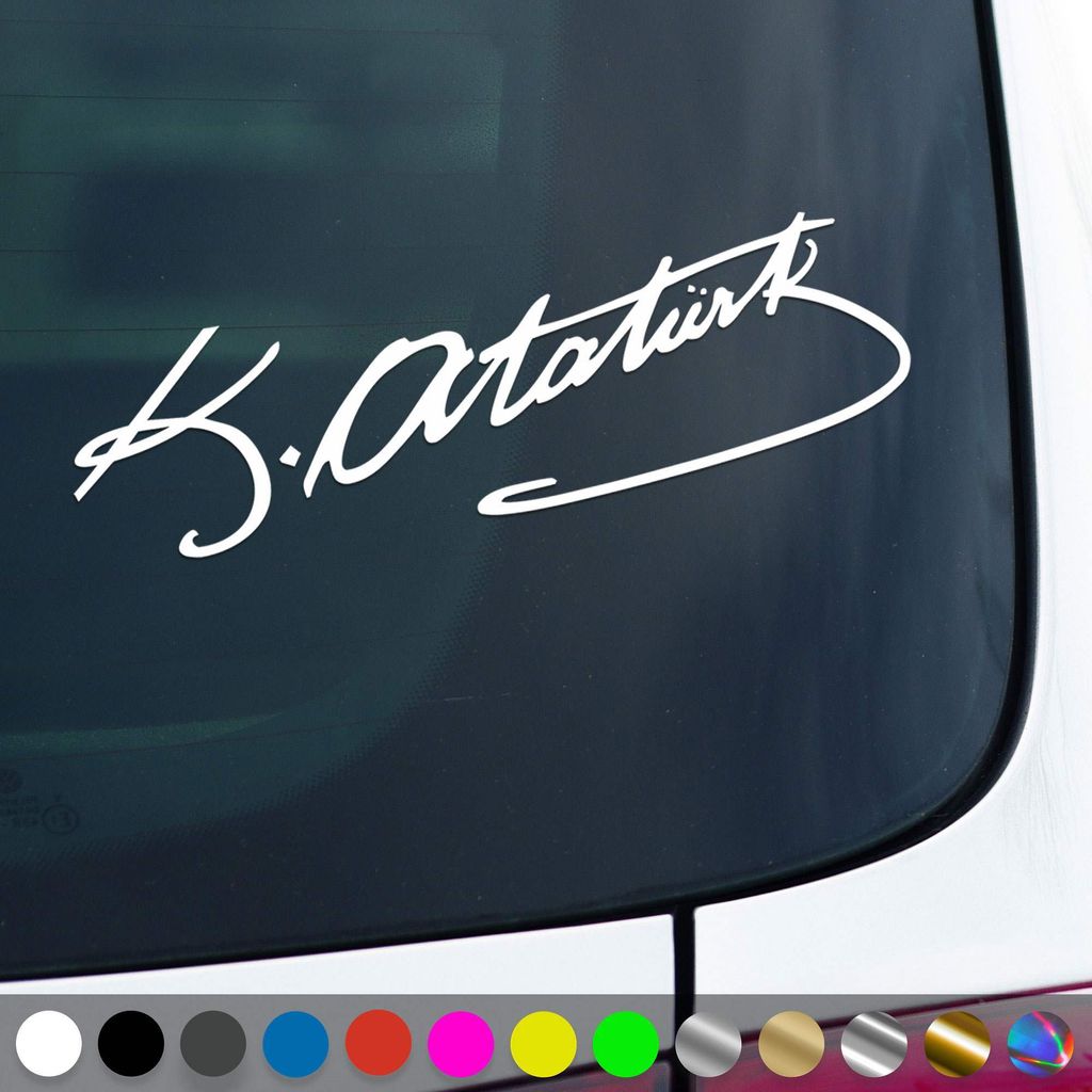 PantherPixel Atatürk Aufkleber Mustafa Kemal Türkei Imza Sticker Auto Geschenkidee Farbe Weiss