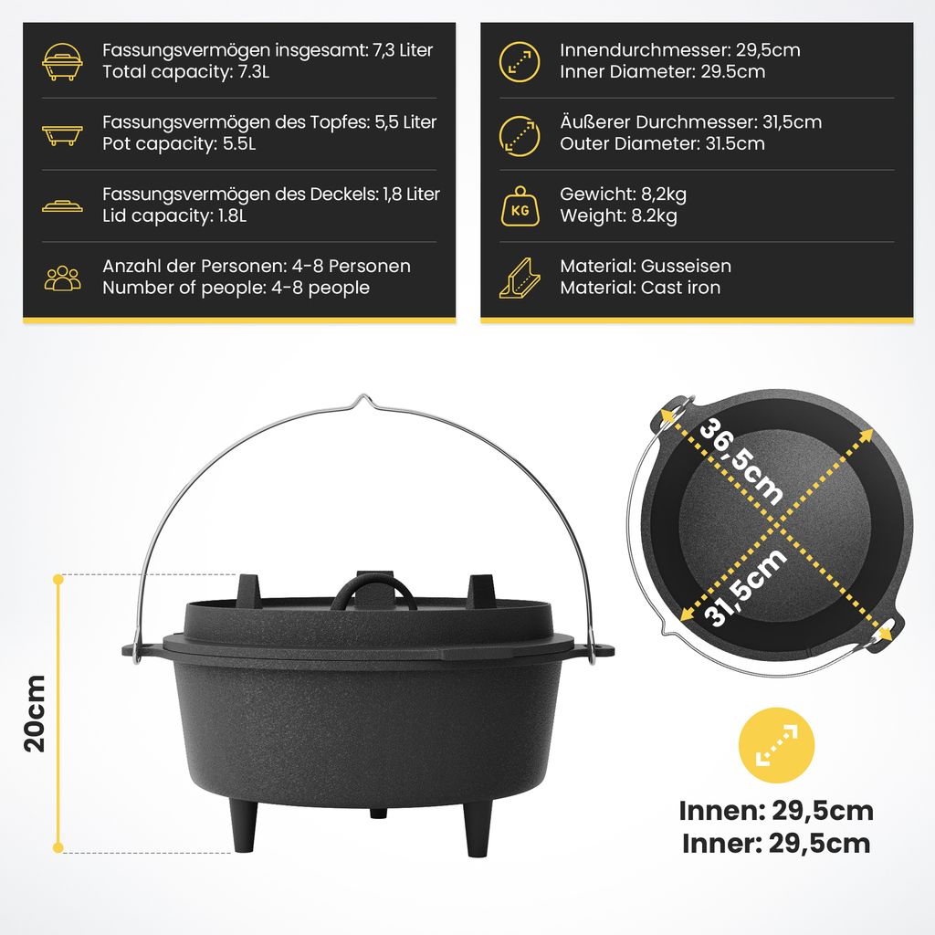 broil-master® Dutch Oven - 7 Liter, Set, mit Füßen, Produktbild 2