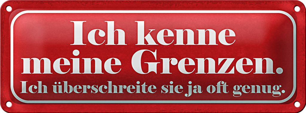 Blechschild Spruch 27x10cm kenne meine Grenzen überschreite Dekoration