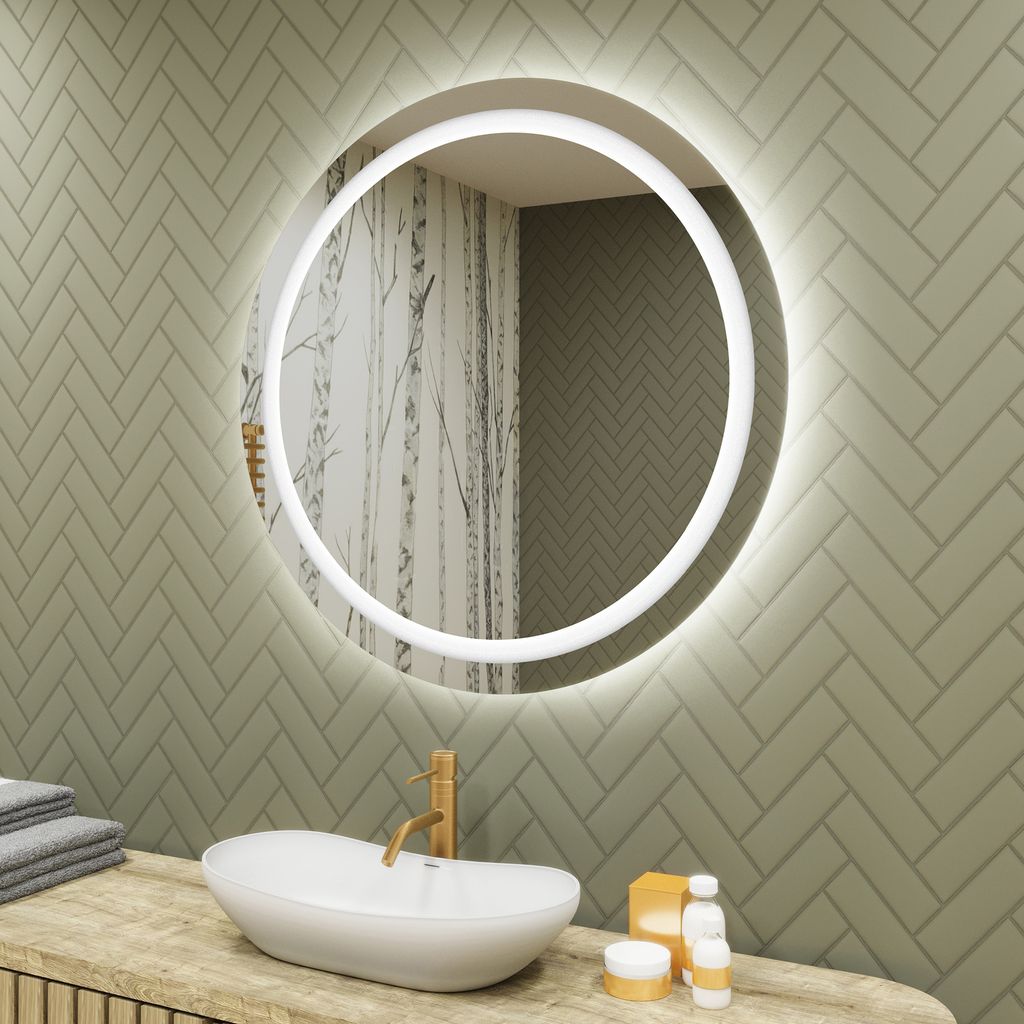 Spiegel mit Beleuchtung 80 cm- Rund Badezimmerspiegel mit LED Beleuchtung - Kaltweiß 6500K - LED Badspiegel Lichtspiegel OKR033