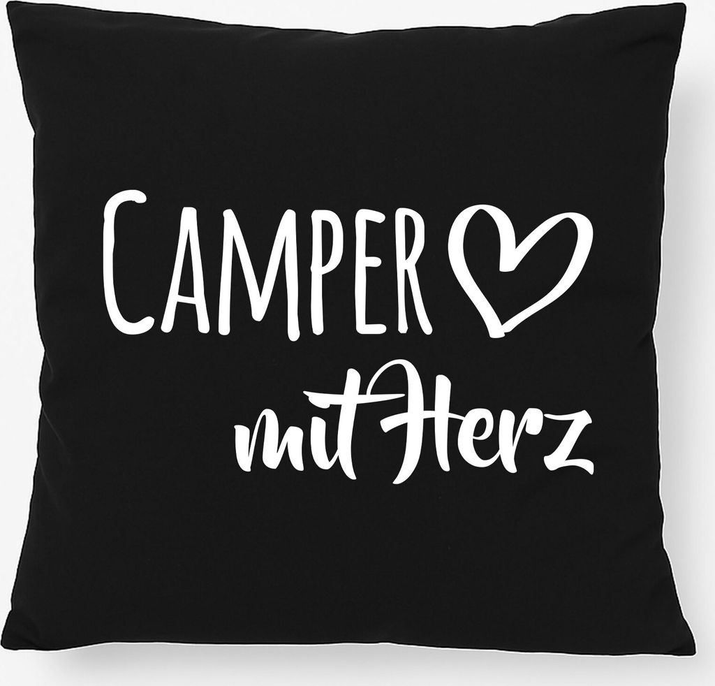 Huuraa Kissen Camper mit Herz 40x40cm mit Füllung Black Baumwolle Dekokissen Geschenkidee