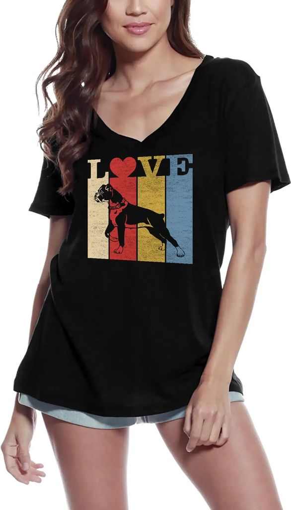 Damen Grafik T-Shirt V-Ausschnitt Liebe Pitbull-Hunde Pfoten – Love Pitbull Dogs Paws – Öko-Verantwortlich Vintage Jahrgang Kurzarm Lustige Druck