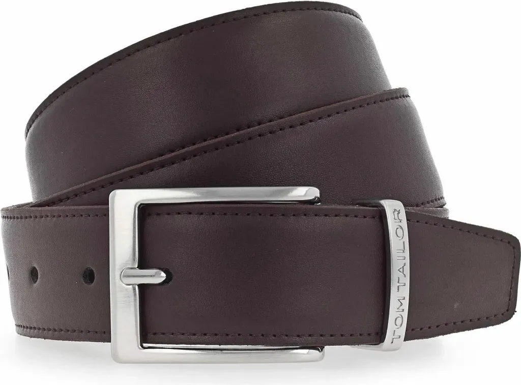 TOM TAILOR Cintura Uomo Classica Marrone Scuro 3,5 cm W80 Vera Pelle