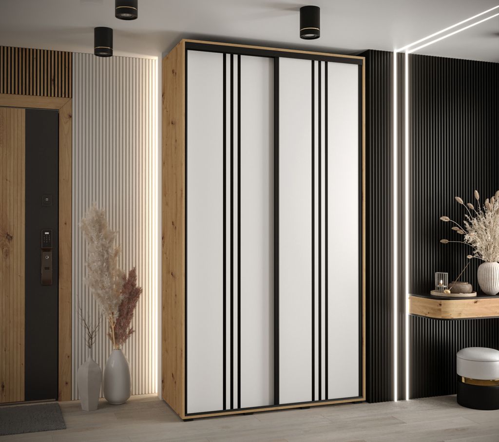 Kleiderschrank ASIRI 6 - 140/45 cm, Eiche handwerklich / weiß / schwarz