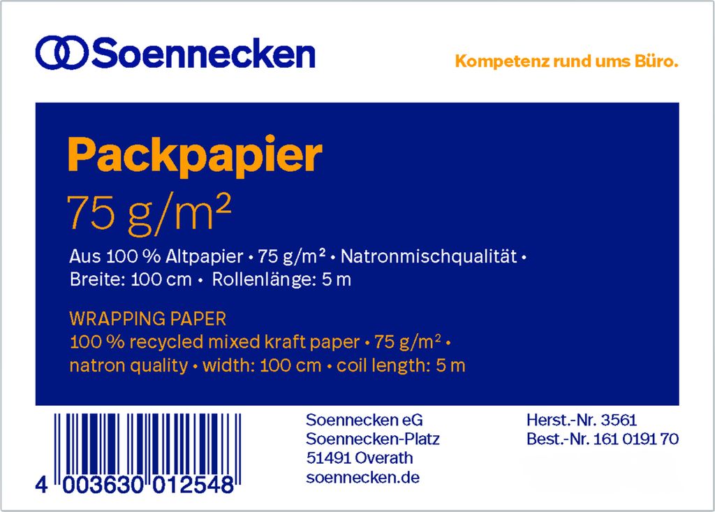 Soennecken Packpapier 3561 100cmx5m Altpapier natronbraun Immagine del prodotto 