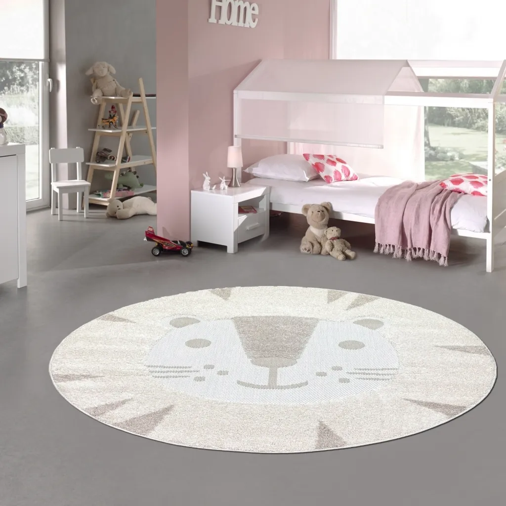 Tapis pour chambre bébé et enfant chat High Low rond 200 cm crème