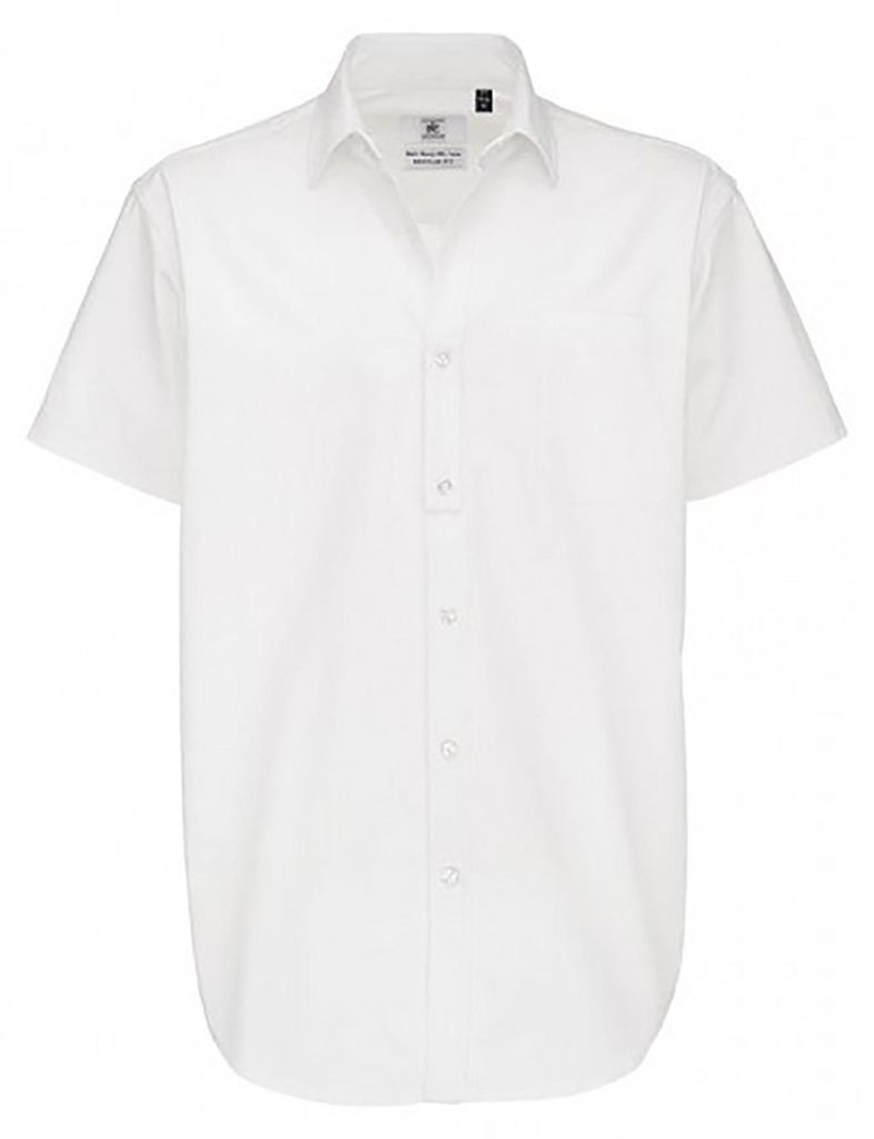 B&C Herren Sharp Twill Kurzarm Hemd FK121 (L) (Weiß)