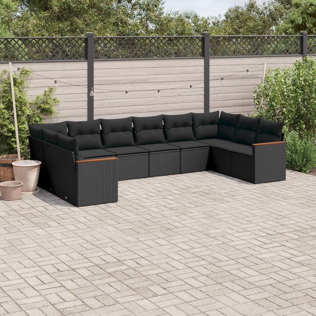 10-tlg. Garten-Sofagarnitur mit Kissen Schwarz Poly Rattan 3258723