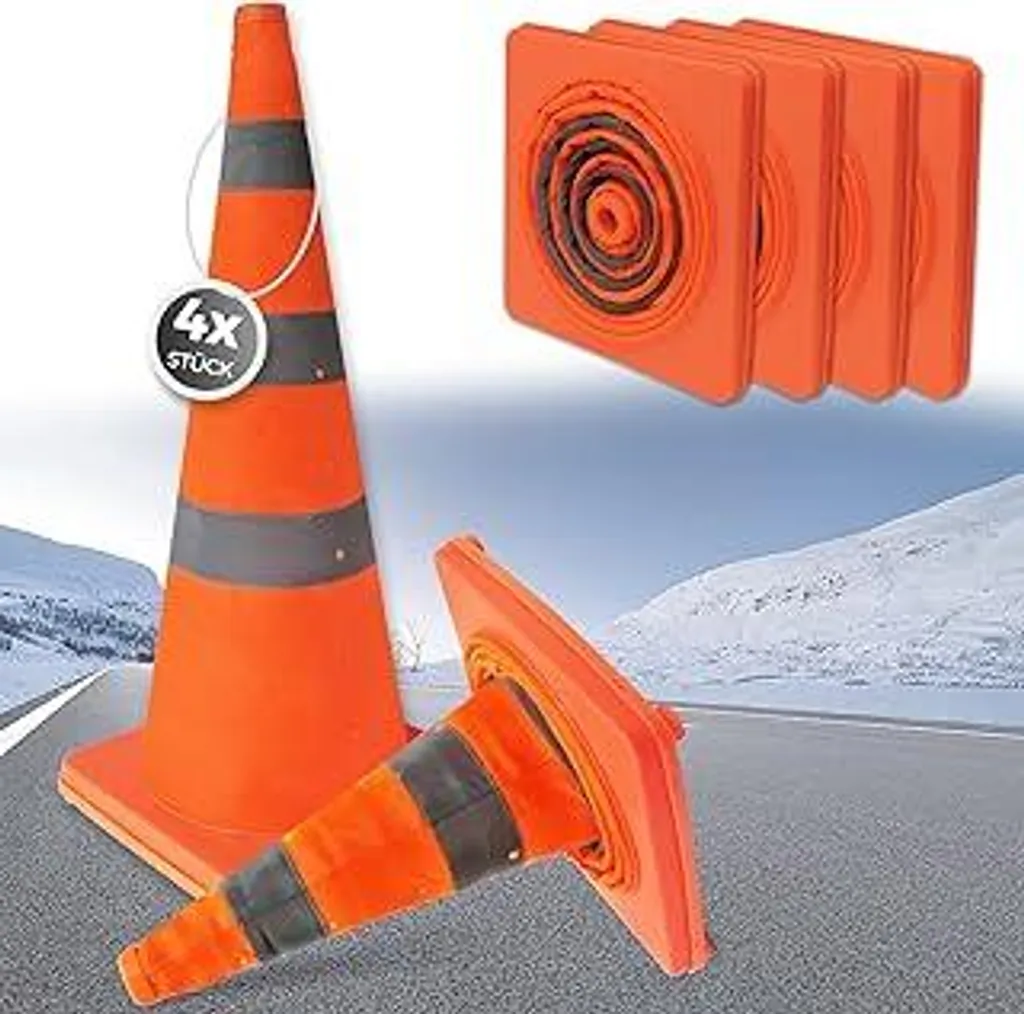Valchoose 4 Pezzi Coni Pieghevoli 70 cm - Birilli Stradali Riflettenti