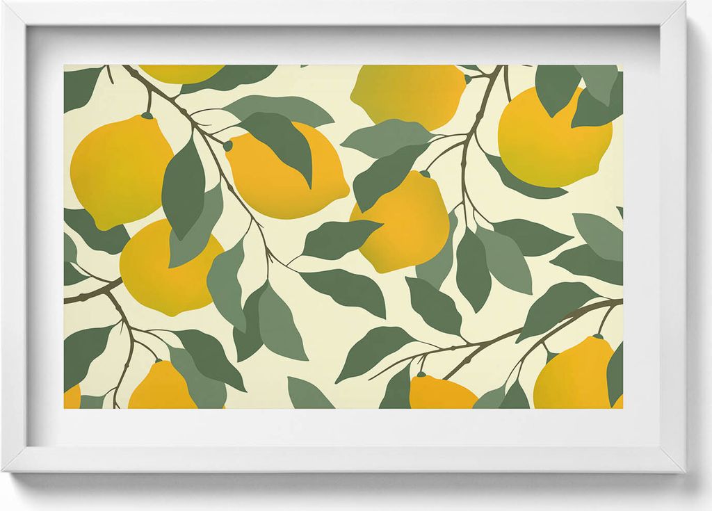 Illustration für die Küche von sizilianischen Zitronen– Wandbild mit Rahmen – Gerahmtes Bild – Wanddekoration – 60x40 cm – Schwarz Rahmen