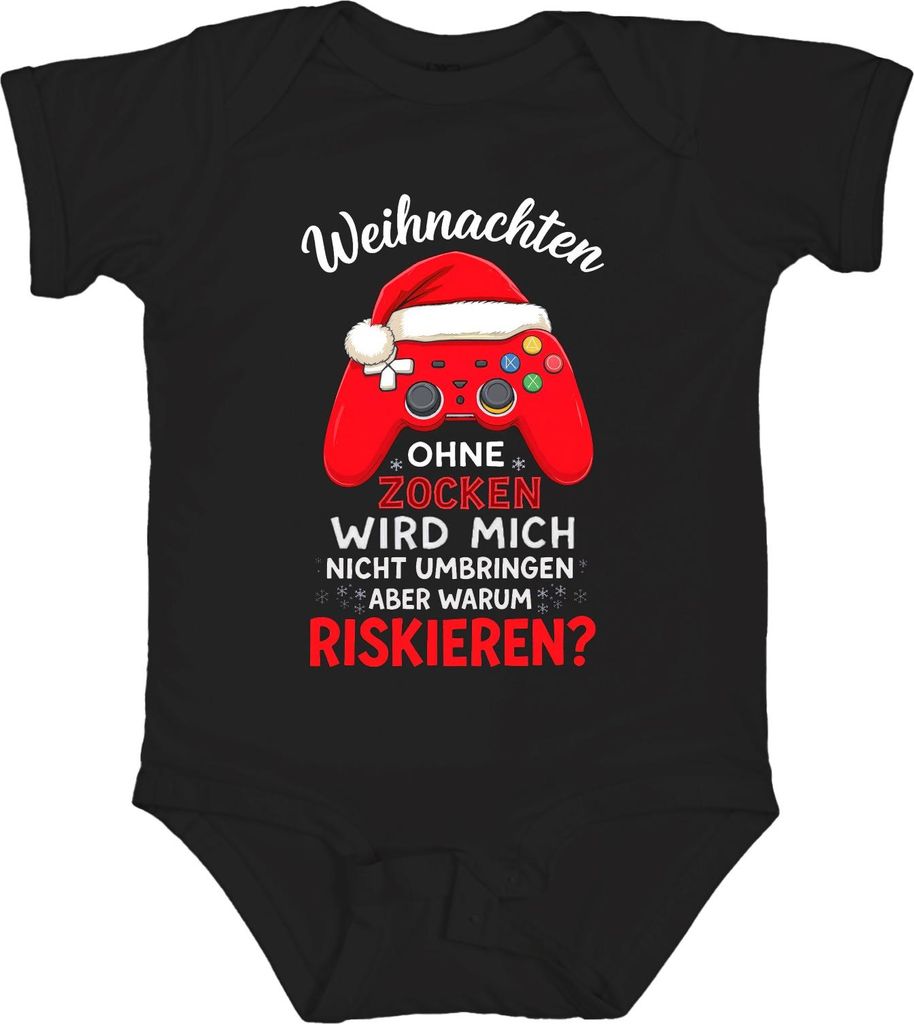 Ohne Zocken wird mich nicht umbringen Weihnachten Gamer Zocker Unisex Baby Body, Schwarz, 18/24