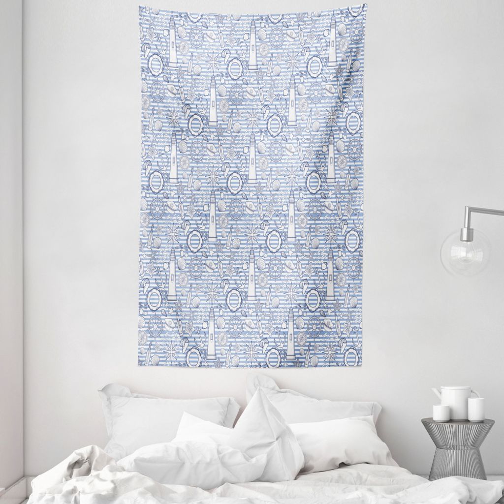 ABAKUHAUS Blau Weiss Wandteppich und Tagesdecke, Nautical Seefisch aus Weiches Mikrofaser Stoff Waschbar ohne Verblassen Digitaldruck, 140 x 230 cm...