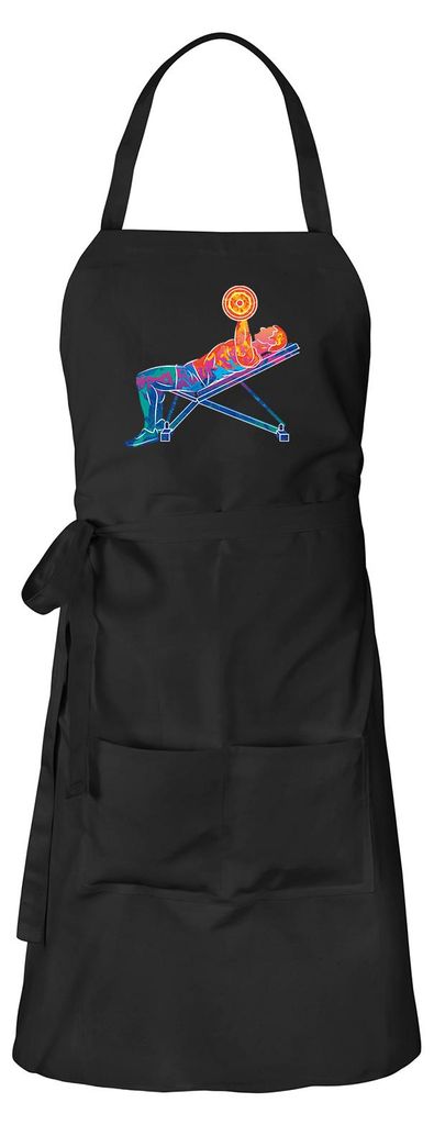 Huuraa Schürze Fitness Training Bench Press bunte Silhouette Schwarz mit Taschen Baumwolle Kochschürze Geschenkidee