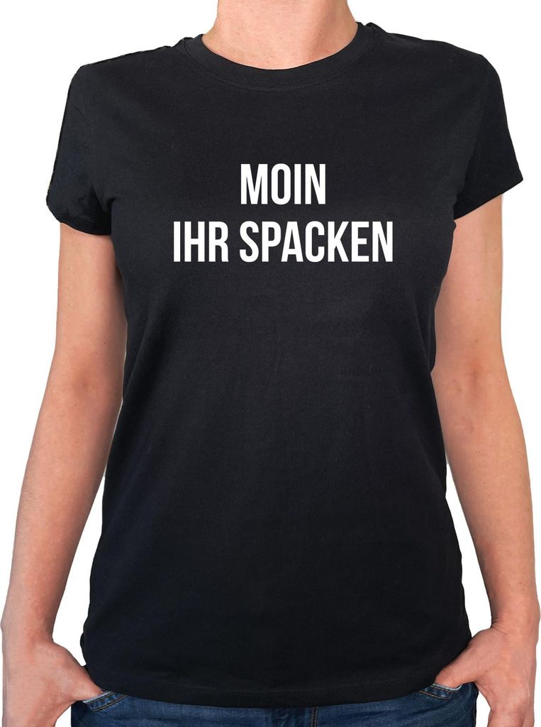 Huuraa Damen T-Shirt Moin ihr Spacken Spruch XL Black Bio Baumwolle Fairtrade Damenshirt Geschenkidee