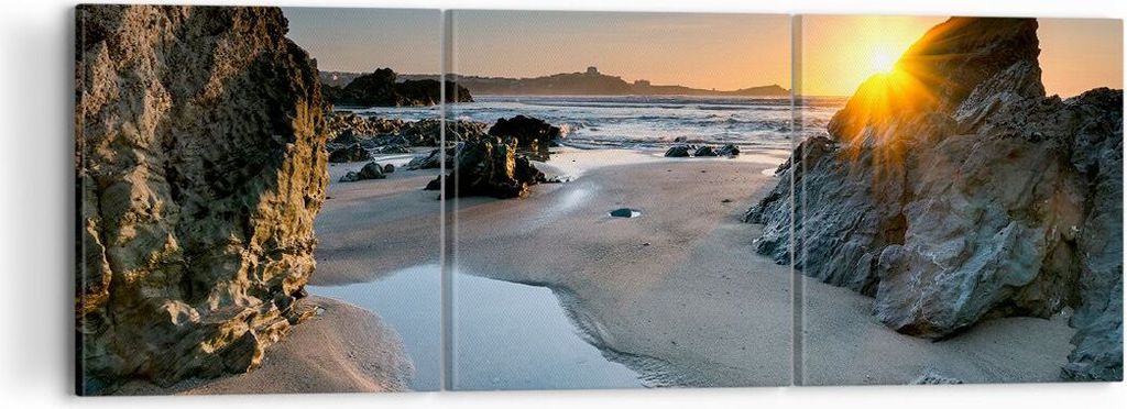 Bild auf Leinwand - Leinwandbild - Landschaft britisch Ufer Küste - 120x40cm - Wand Bild - Wanddeko - Leinwanddruck - Bilder - Kunstdruck - Wandde...