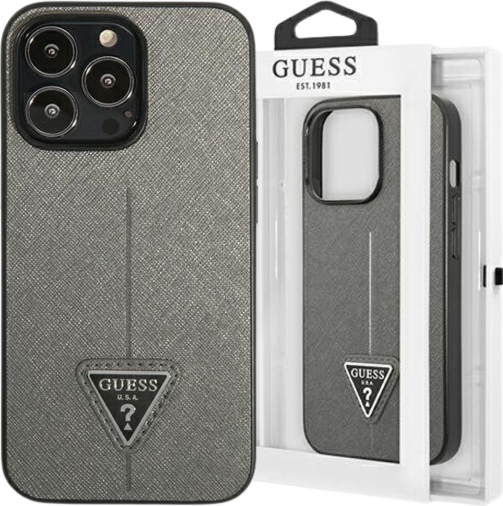 Guess GUHCP13XPSATLG iPhone 13 Pro Max 6,7" silber hardcase SaffianoTriangle Logo Schutzhülle