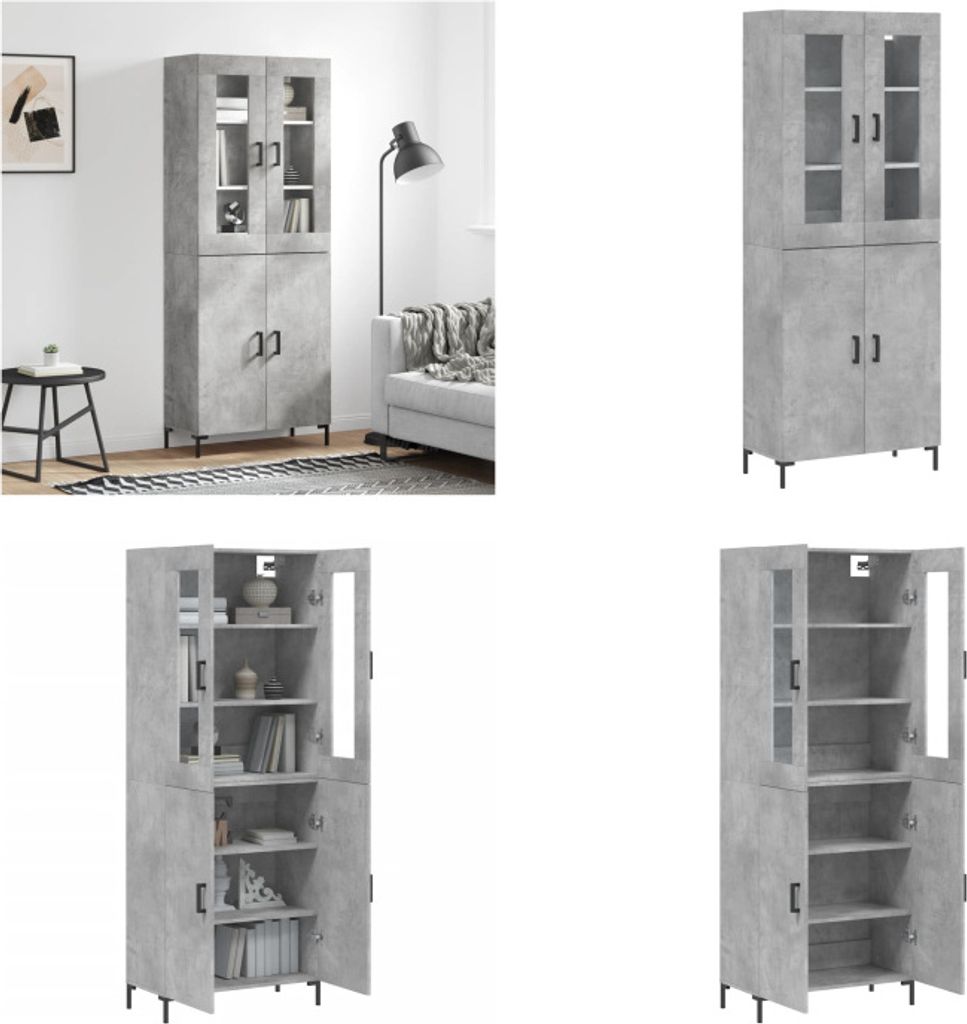 vidaXL Highboard Betongrau 69,5x34x180 cm Holzwerkstoff - Highboard - Highboards - Sideboard - Schrank