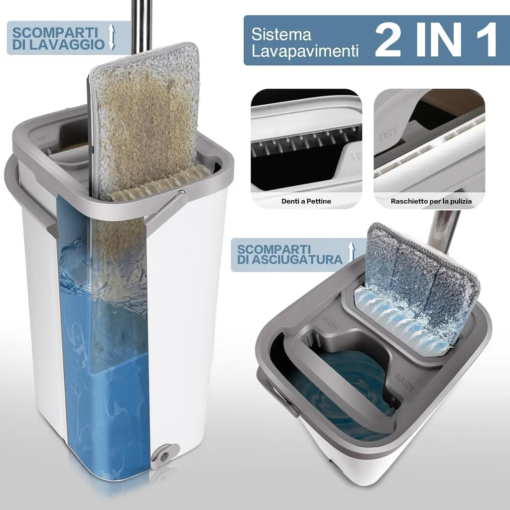 Kit de lavage de sol Masthome avec seau essoreur et 10 microfibres