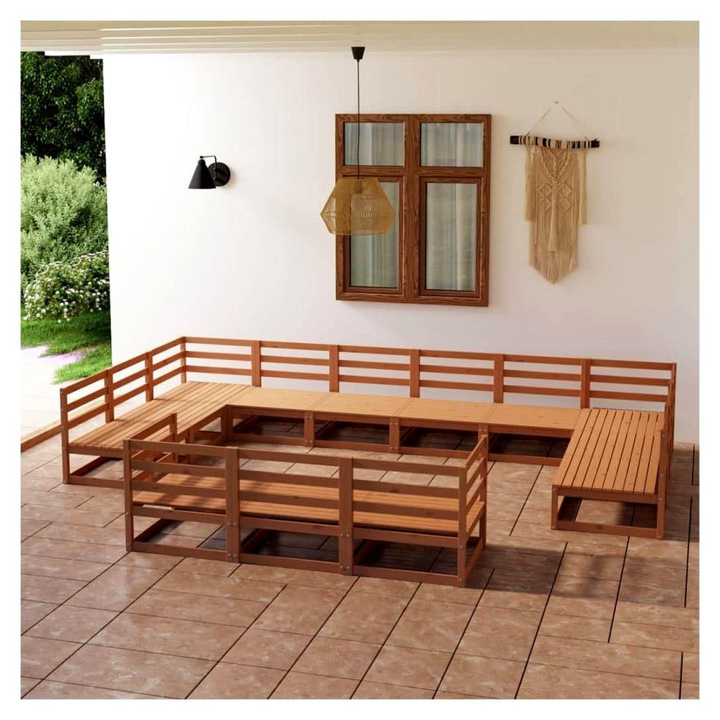 13-teiliges Garten-Lounge-Set, massives Kiefernholz, Outdoor-Möbel-Sets