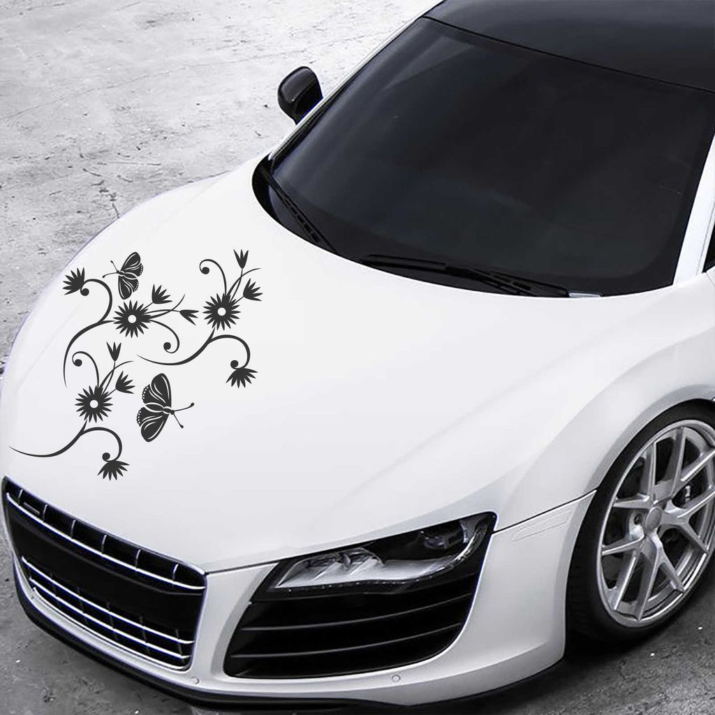 Aufkleber - Autoaufkleber "Blumenranke Tina" 60cm x 60cm schwarz - Tuning Carystyling Heckscheibe Auto