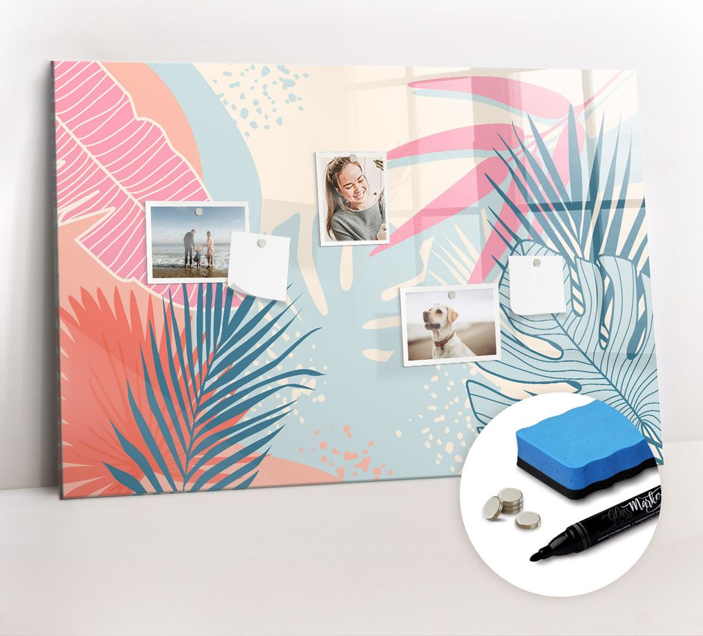 Magnetpinnwand Memoboard - Zubehörsatz - Schwarzer Marker + Schwamm + Magnete - 90 x 60 cm - Pastellblätter