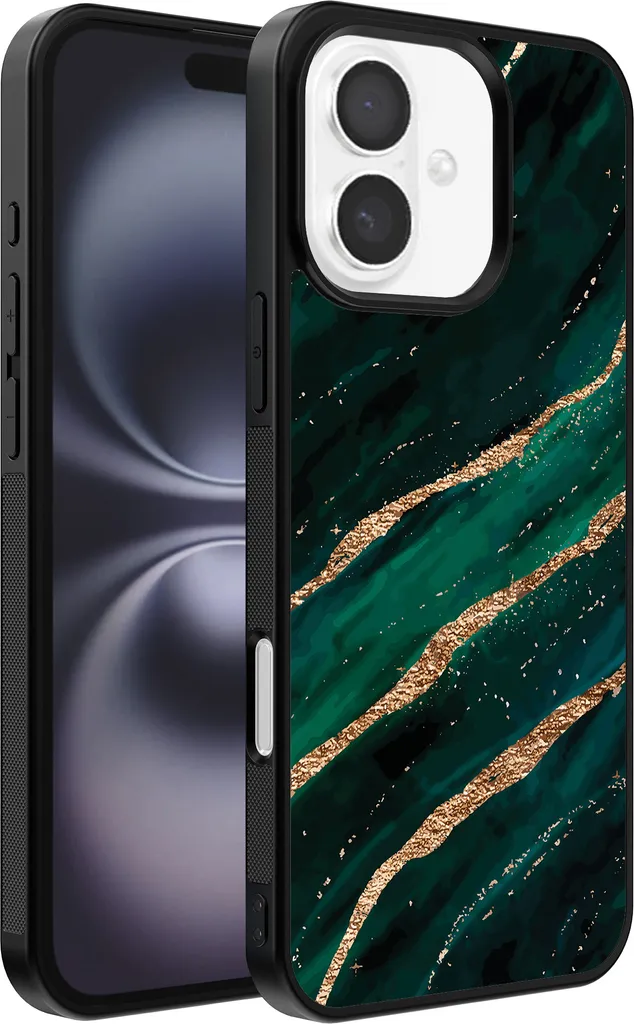 Idea Regalo iPhone 16: Custodia Smartphonica Marmo Oro Verde Elegante