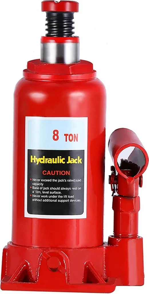 Martinetto idraulico - Martinetto per auto - Capacità di carico 8 t - Altezza di sollevamento 200-385 mm - Portatile - Per auto, edilizia, agricoltura - Rosso