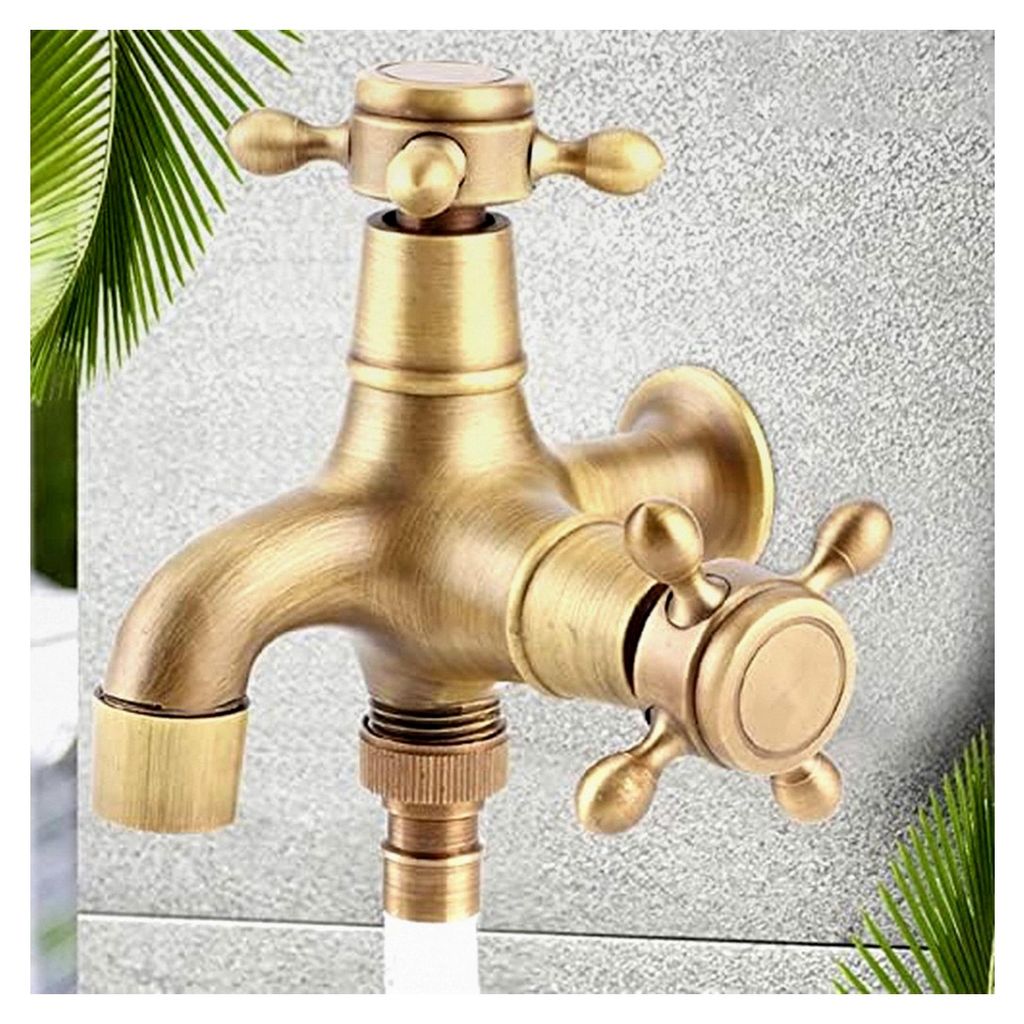 Vintage Wasserhahn für Waschmaschine G1/2in im Retro-Stil zur Wandmontage, Einhand-Doppel für heißes und kaltes Wasser, geeignet für Küche, Ba...
