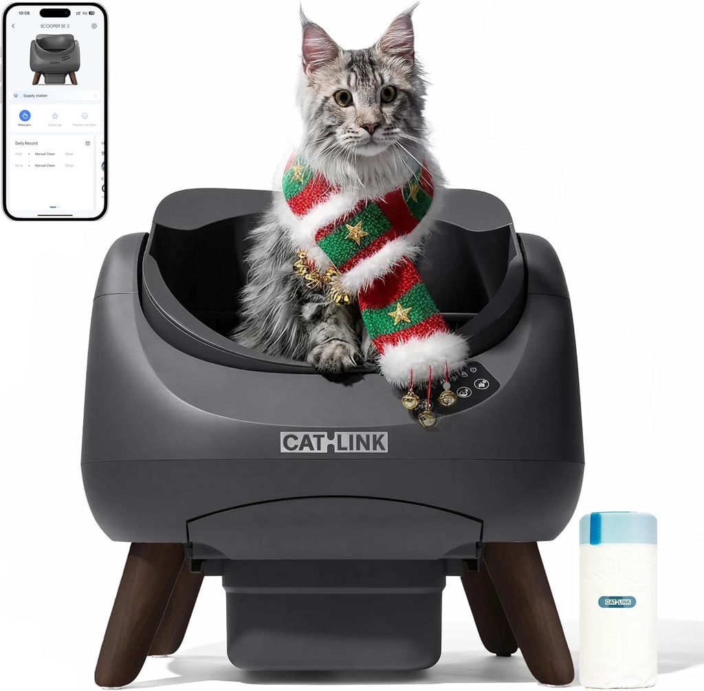 CATLINK OPEN-X Selbstreinigende Katzentoilette XXL, Neu offenes Design, 5 GHz WLAN, 12 L, für Mehrkatzenhaushalte, Grau
