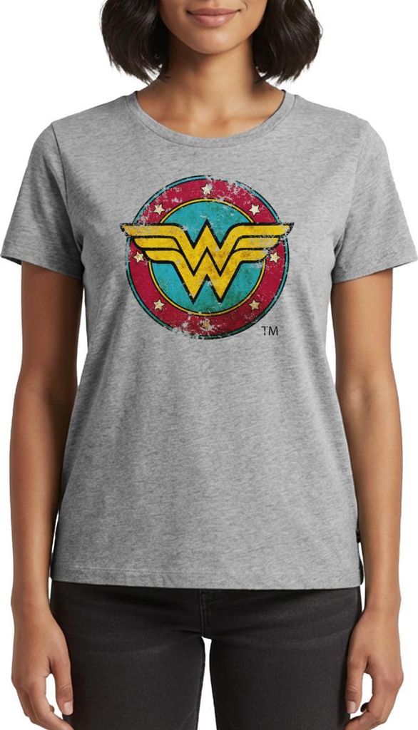 Spreadshirt DC Comics Wonder Woman Logo Used Look Frauen Premium T-Shirt, XXL, Grau meliert