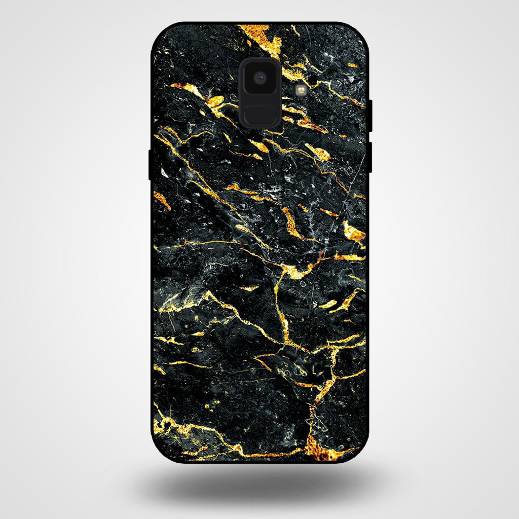 Smartphonica Handytasche für Samsung Galaxy A6 2018 mit Marmordruck - TPU Rückseite Abdeckung Fall Marmor Design - Gold Schwarz