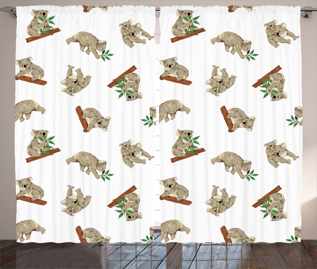 ABAKUHAUS Tier Rustikaler Vorhang, Baby-Koala-Muster, Wohnzimmer Universalband Gardinen mit Schlaufen und Haken, 280 x 245 cm, Weiß Grau