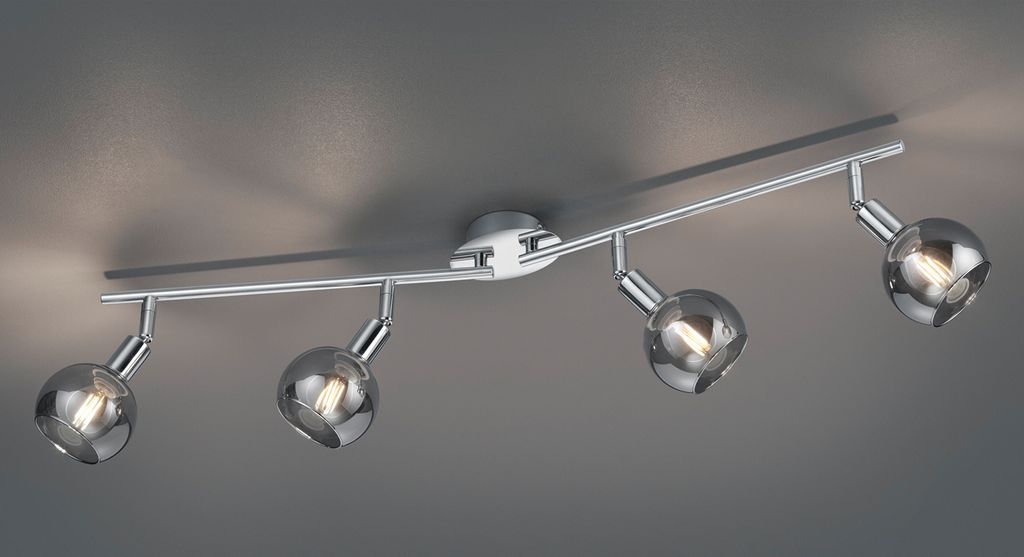 Strahler - B 85 cm - 4-flammig - Chromfarben - Rauchfarben - Glas - Metall