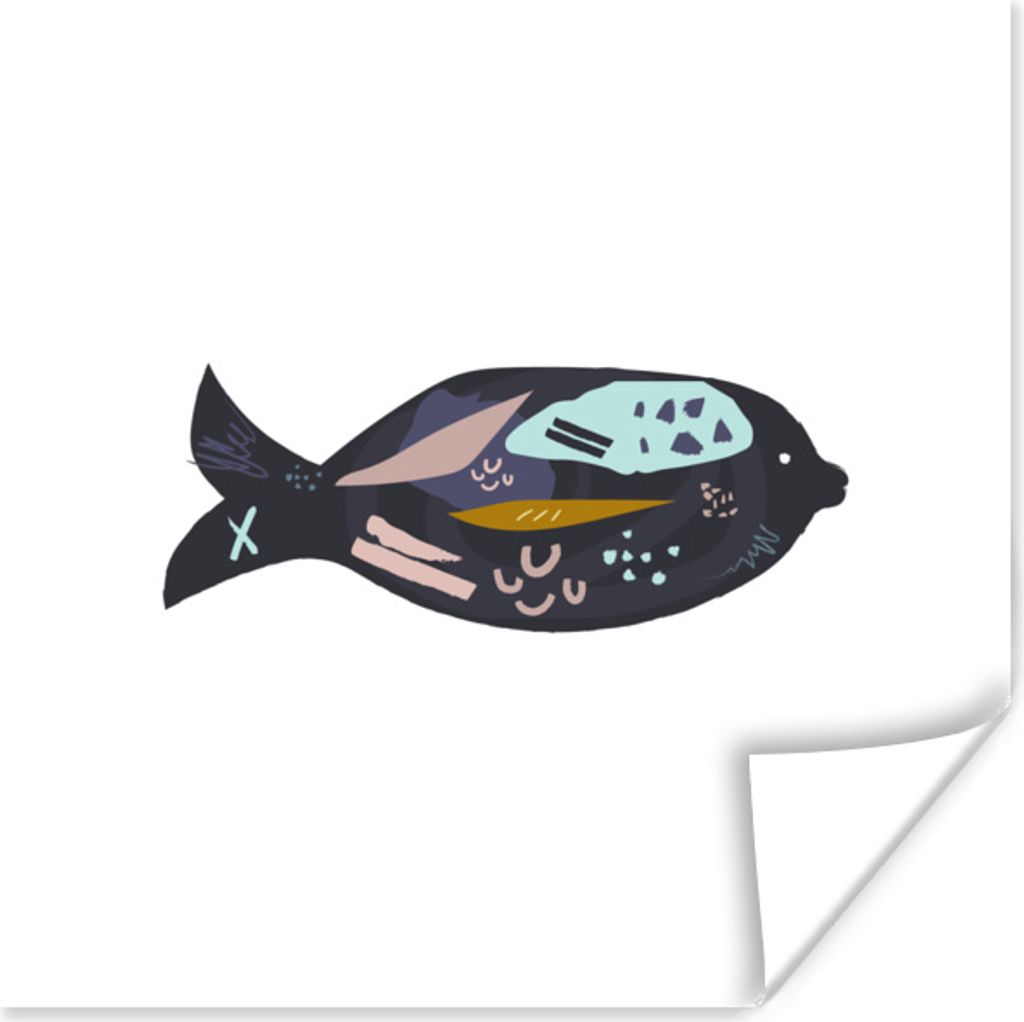MuchoWow Poster Pastell - Schwarz - Fisch 50x50 cm - Wohnzimmerdekoration