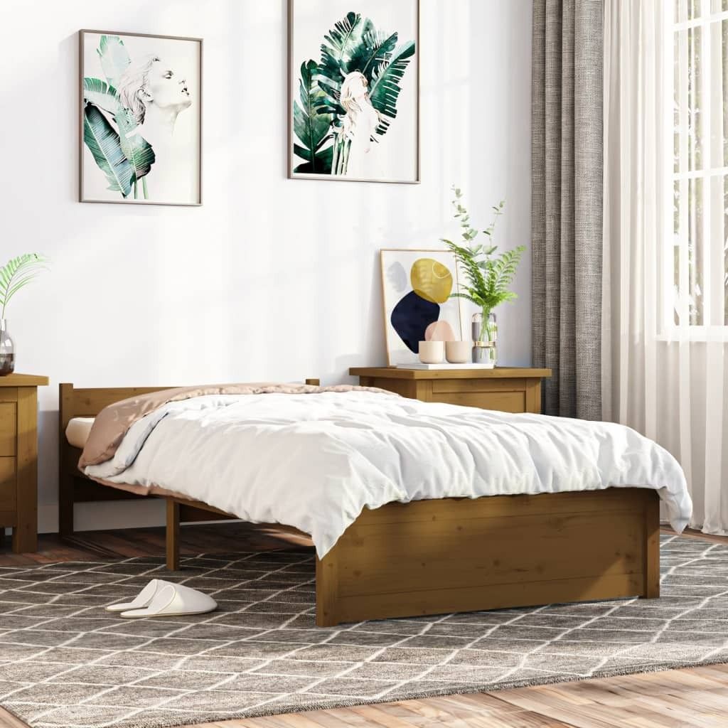 Massivholzbett Honigbraun 75x190 cm 2FT6 Small Single , Klassische Betten Design 2024