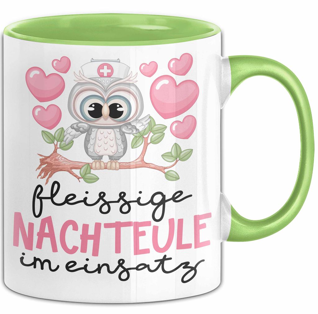 Frau Geschenk Tasse Fleissige Nachteule Im Einsatz Geschenkdiee Für Eulen-Fans Kaffee-Becher (Grün)