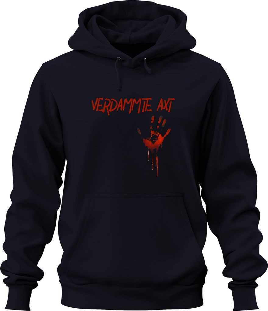 VERDAMMTE AXT Blutiger Handabdruck Horror Halloween Grusel Blut Uni Hoodie Kapuzenpullover, Navy, M