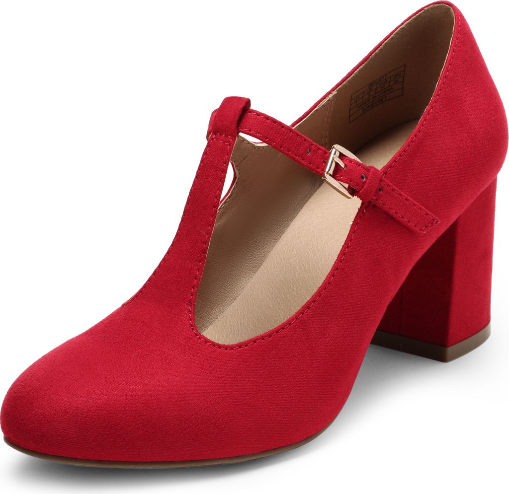 DREAM PAIRS Mary Jane Pumps mit T-Riemen, Hochzeitsschuhe für Damen,Size 38.5,Rot,DPU211