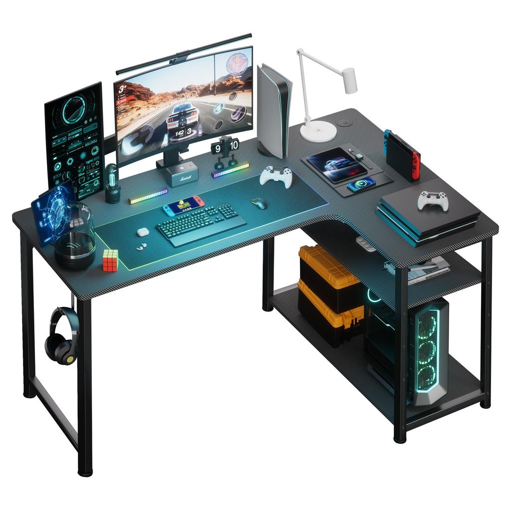 GTPLAYER Eckschreibtisch Schreibtisch Gaming Tisch, 100cm Computertisch L Form, PC Tisch für Büro, schwarz