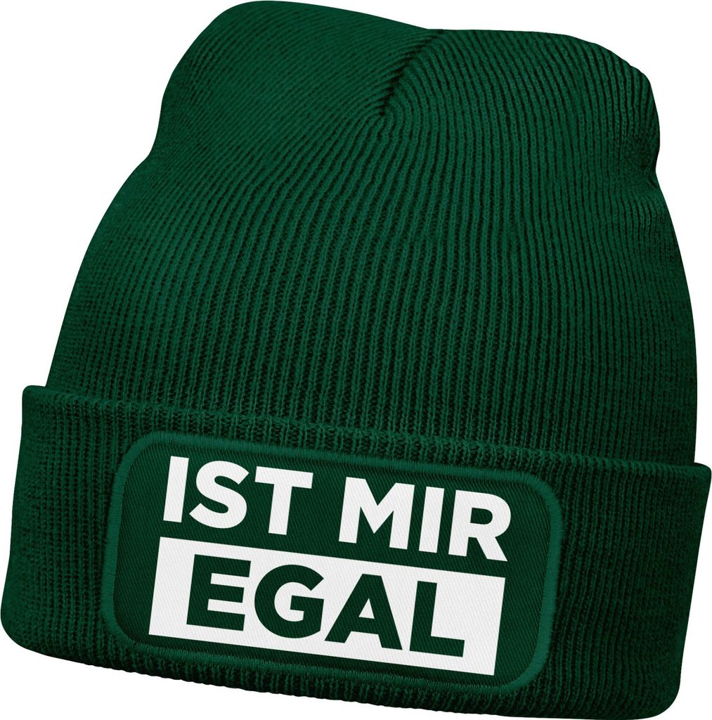 Herren Beanie mit Patch Strickmütze mit Spruch Ist mir egal Statement Aufdruck Lustig Mütze Männer Moonworks