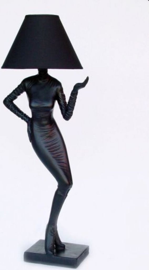 große moderne Stehlampe als Frauenfigur schwarz / Lady Lampe 185cm hoch Beleuchtung - GFK - vergrößert - für innen