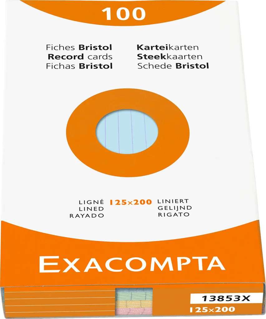 Exacompta 13853X : 12x Paquets de 100 Fiches Bristol 12,5x20cm Couleurs