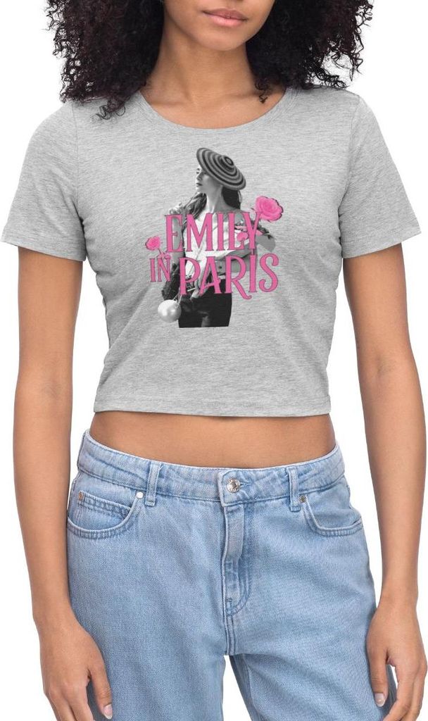 Spreadshirt Emily In Paris Emily Logo Mit Rosen Crop Top, M, Grau meliert