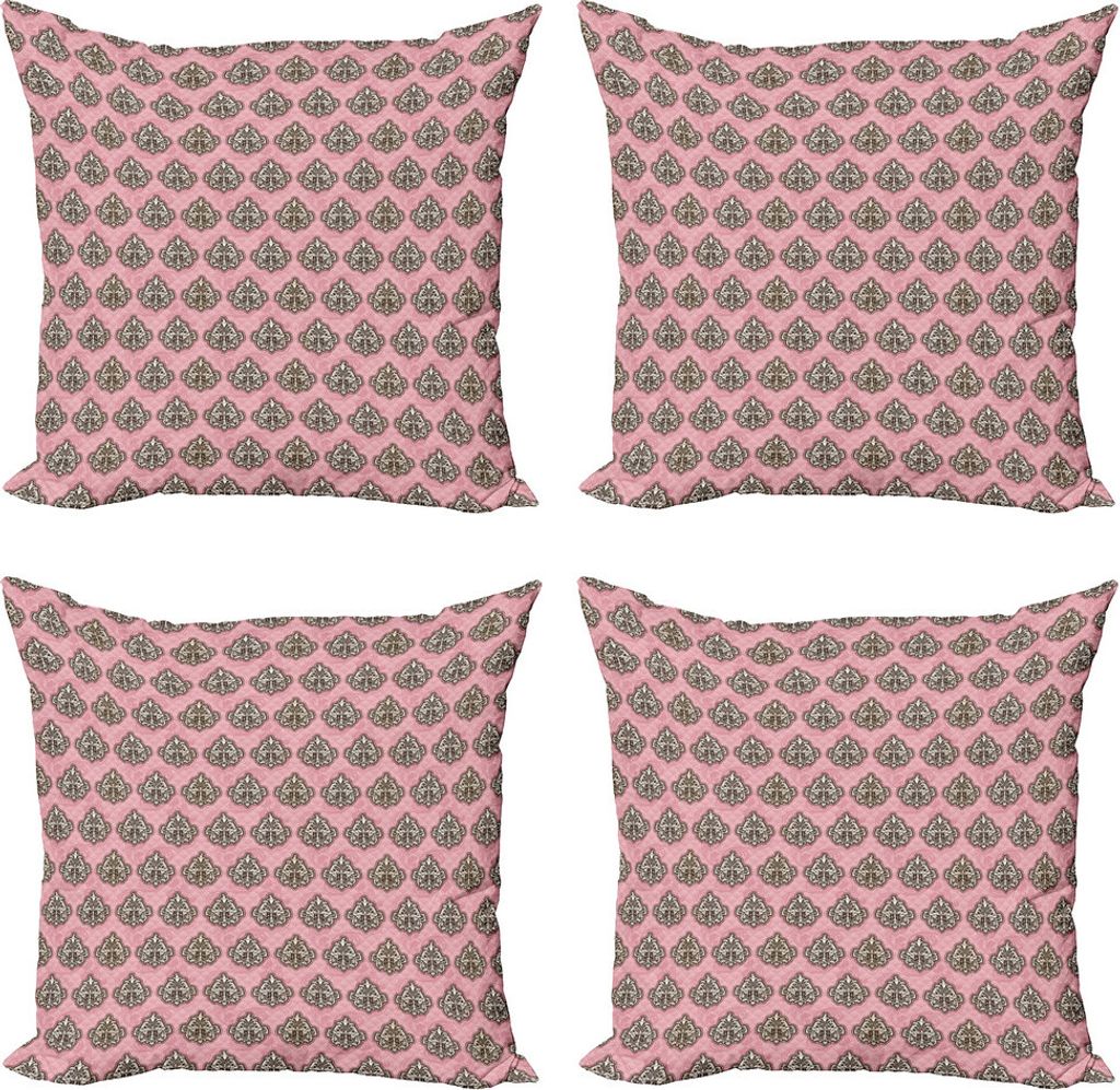 ABAKUHAUS rosa Damast Kissenbezug Set (4 Stück), Modernisierten Rococo Kunst, Moderner Doppelseitiger Digitaldruck, 50 cm x 50 cm, Pale Pink Beige
