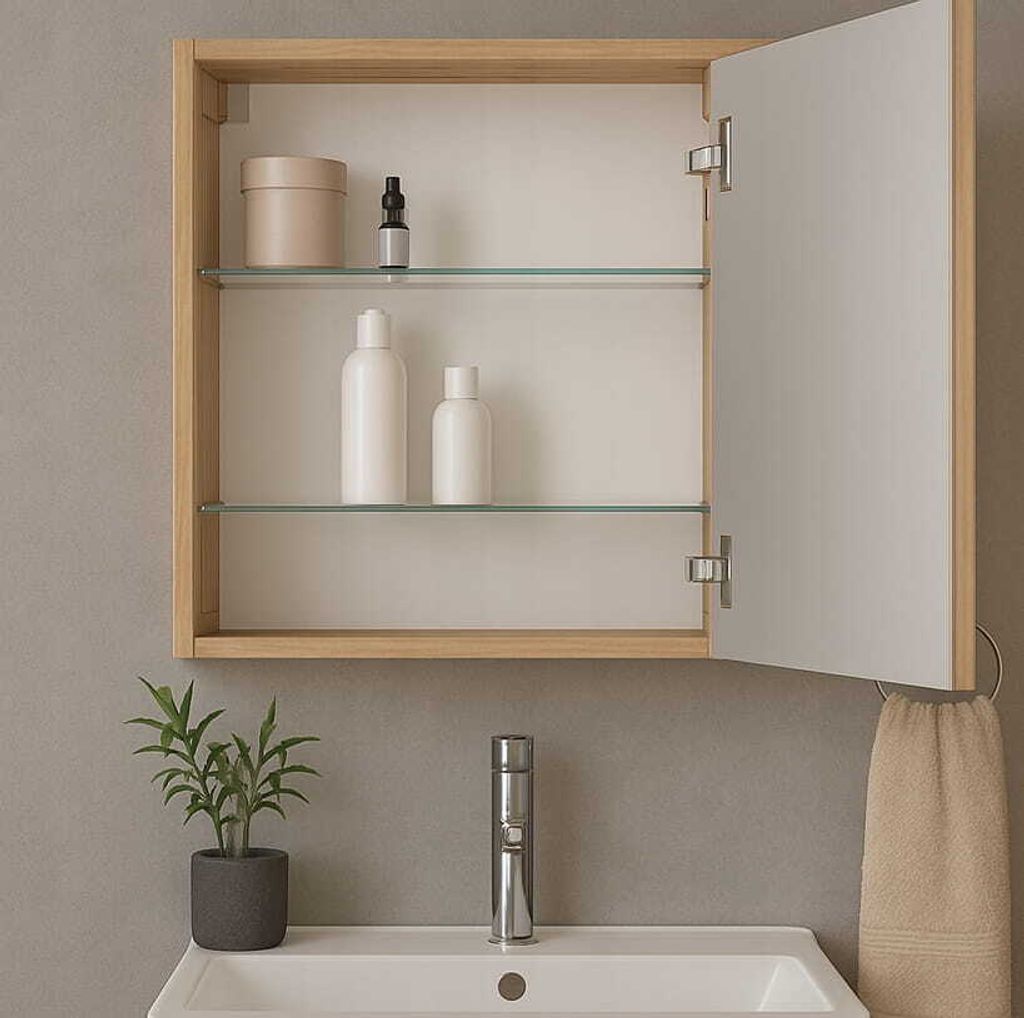 Badezimmerschrank mit Spiegel 60x50x15cm, schmal, hängend