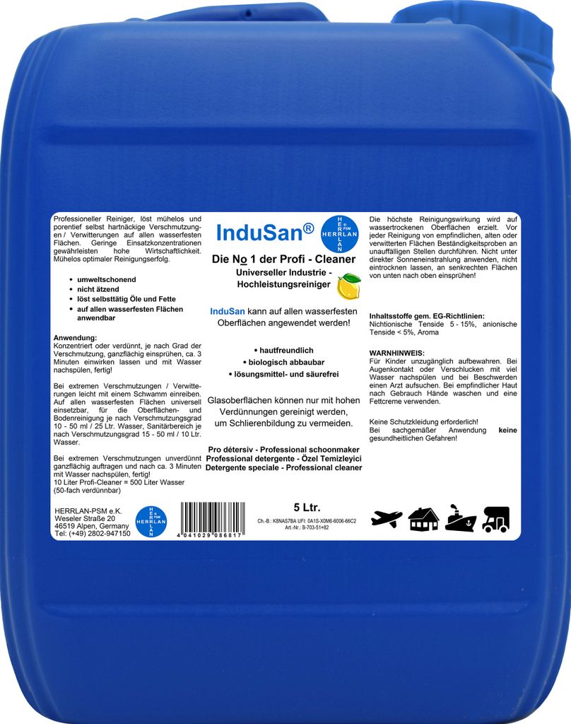 InduSan - Reinigungskonzentrat I 5 Liter Kanister I Produktbild 